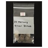 20 Mercury Silver Dimes - all 90% Silver