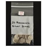 20 Roosevelt Silver Dimes - all 90% Silver