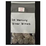 20 Mercury Silver Dimes - 90% Silver