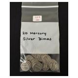 20 Mercury Silver Dimes - 90% Silver