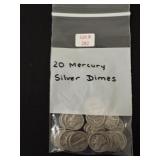 20 Mercury Silver Dimes - 90% Silver