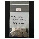 20 Roosevelt Silver Dimes - All 90% Silver