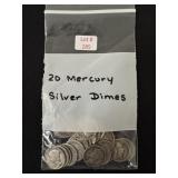20 Mercury Silver Dimes - 90% Silver
