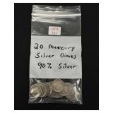 20 Mercury Silver Dimes - 90% Silver