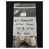 20 Roosevelt Silver Dimes - 90% Silver