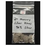 20 Mercury Silver Dimes - 90% Silver