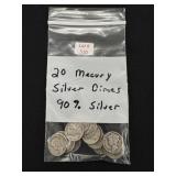 20 Mercury Silver Dimes - 90% Silver
