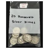 20 Roosevelt Silver Dimes - 90% Silver