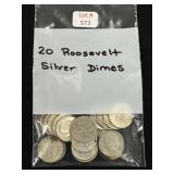 20 Roosevelt Silver Dimes - 90% Silver