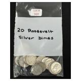 20 Roosevelt Silver Dimes - 90% Silver