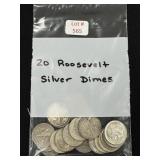 20 Roosevelt Silver Dimes - 90% Silver