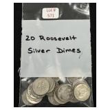20 Roosevelt Silver Dimes - 90% Silver