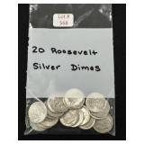 20 Roosevelt Silver Dimes - 90% Silver