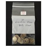 21 Canadian Silver Dimes - all 80% silver
