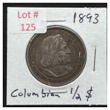 1893 Commemorative Columbian Silver Half Dollar