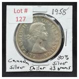 1958 Canadian Silver Dollar - 80% Silver