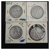 4 Walking Liberty Silver Half Dollars