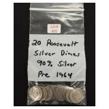 20 Roosevelt Silver Dimes - 90% Silver