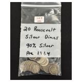 20 Roosevelt Silver Dimes - 90% Silver
