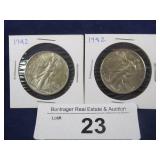 (2) 1942 WALKING LIBERTY HALF DOLLARS;