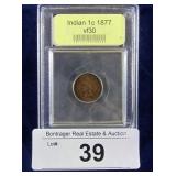 1877 INDIAN HEAD CENT (USCG) VF30, KEY DATE