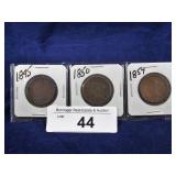 (3) BRAIDED HAIR LARGE CENTS: 1845, 1850, 1854;