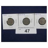 (3) BUFFALO NICKELS: 1919, 1919-D, 1919-S;