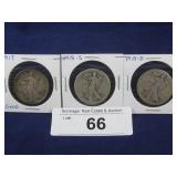 (3) WALKING LIBERTY HALF DOLLARS :1917, 1918-S,