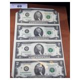 UNCUT SHEET OF (4) SERIES 2003A $2 FEDERAL