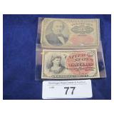 (2) U.S. FRACTIONAL CURRENCY PIECES: 25 CENTS