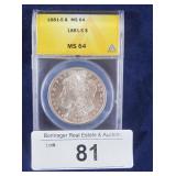 1881-S MORGAN SILVER DOLLAR (ANACS) MS64