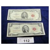 1953 U.S. RED SEAL $2 NOTE AND 1953 U.S. RED SEAL