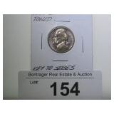 1950-D TONED, KEY, BRILLIANT UNC. NICKEL