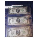 (3) CONSECUTIVE SERIAL NUMBER 1934 $10 NOTES