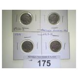 (4) BUFFALO NICKELS: 1919, 1919-D, 1924-S,
