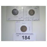 1863, 1862, 1889 INDIAN HEAD CENTS;