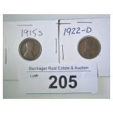 SCARCE LINCOLNS: 1915-S AND 1922-D;