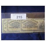 (3) CANADIAN 1900 25 CENT FRACTIONAL NOTE
