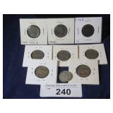 (7) INDIAN HEAD NICKELS, (1) SHIELD NICKEL, (1)