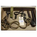 3 SETS OF BULL LEADS, BRASS MILK SCALE AND CALF