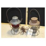 2 UNMARKED LANTERNS (CLEAR & RED GLOBES)