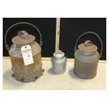 3 VARIOUS SIZED FLUID CONTAINERS, MILK PAILS 4QT, 3 VARIOUS SIZED FLUID CONTAINERS, MILK PAILS 4QT,