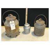 3 VARIOUS SIZED FLUID CONTAINERS, MILK PAILS 4QT,