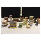 BOX OF ADVERTISING TINS BOX OF ADVERTISING TINS