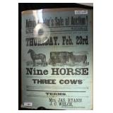 ORIGNAL 1893 FARM AUCTION POSTER ORIGNAL 1893 FARM AUCTION POSTER