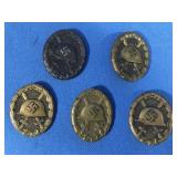 GERMAN NAZI: 5 BLACK AND BRONZE WOUNDED BADGES; GERMAN NAZI: 5 BLACK AND BRONZE WOUNDED BADGES;