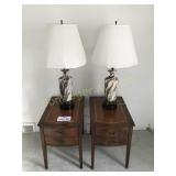 2 COLUMBIA LEATHER TOP MAHOGANY TABLES