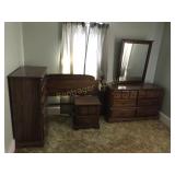 6 PIECE DARK WOOD BEDROOM SET