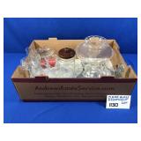 ASSORTMENT OF CLEAR GLASSWARE, CANDY DISH,