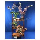 WOOD PLANT STAND WITH 4 LUCITE FLOWER POTS